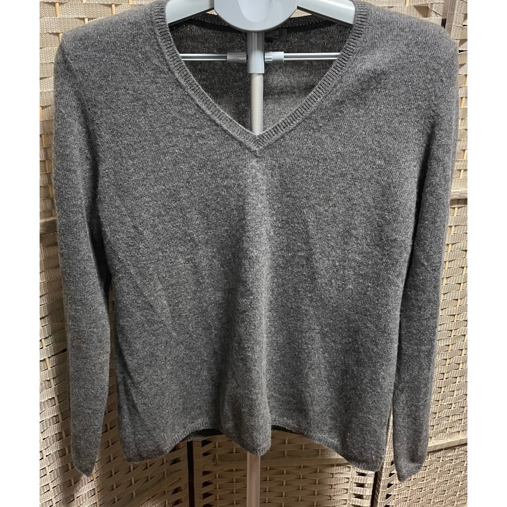 Charter Club Cashmere V-Neck Sweater Heather Gray 100% Cashmere XL